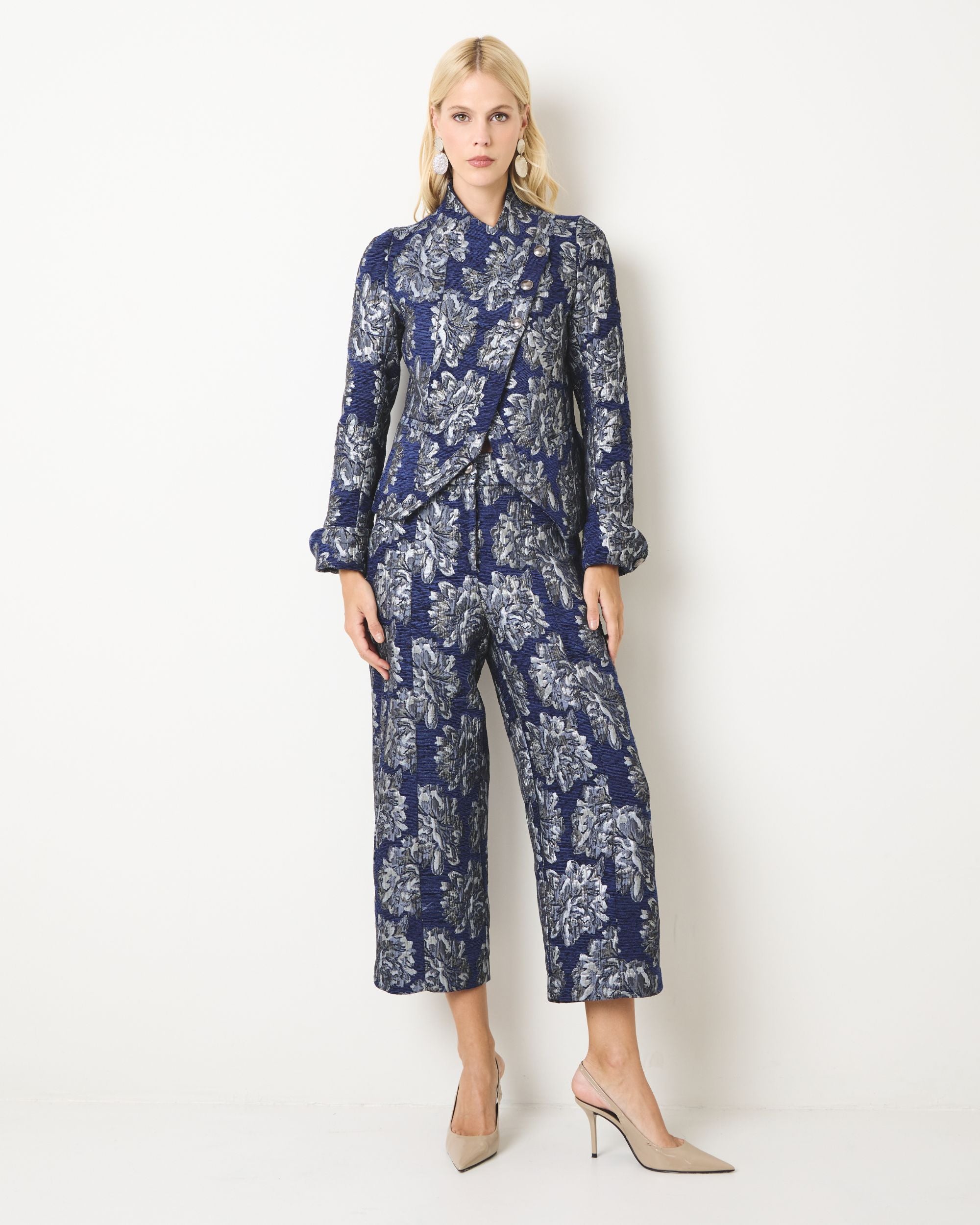 CALÇA JACQAUARD FLORAL DENIM