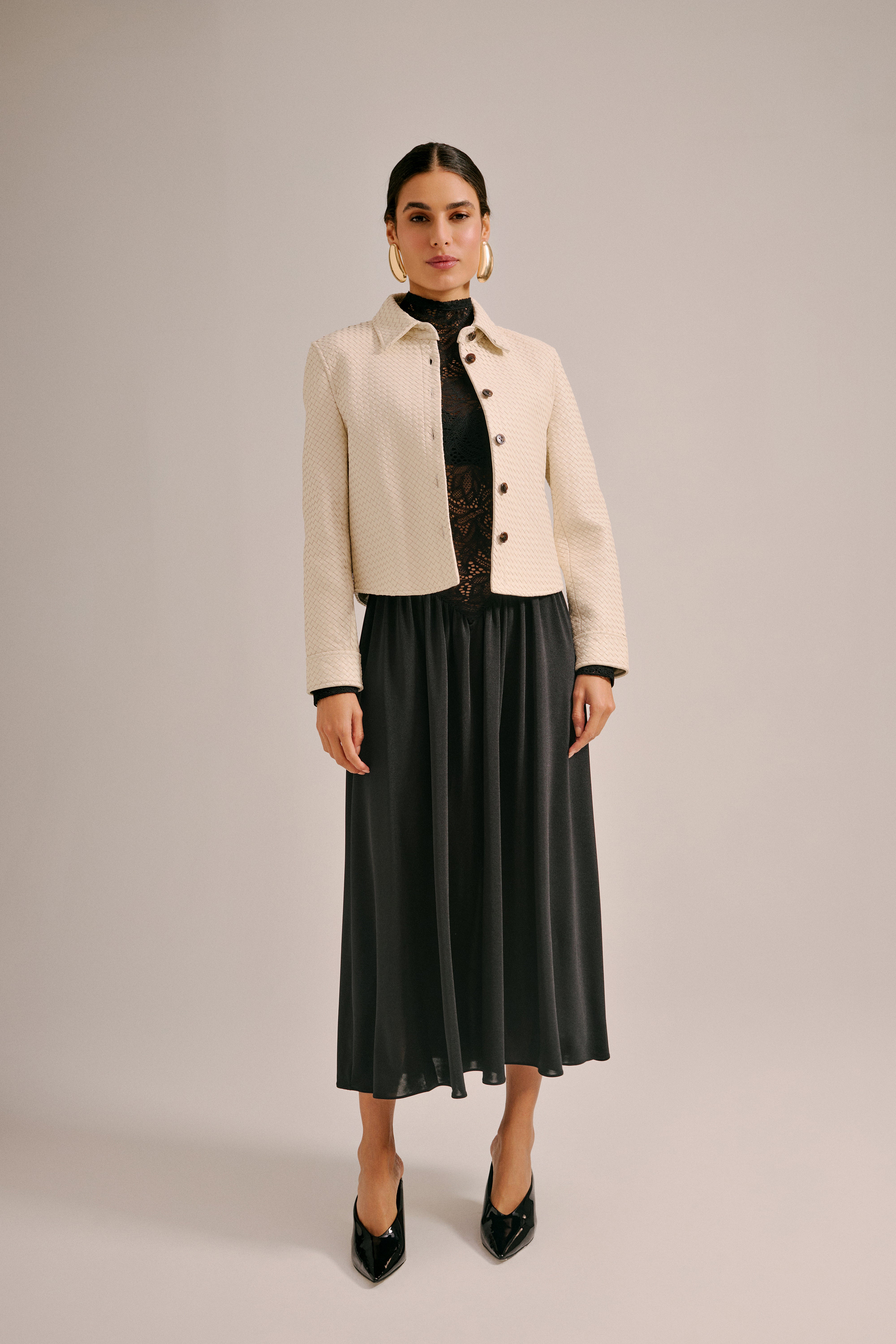 JAQUETA TRESSÊ COURO OFF WHITE