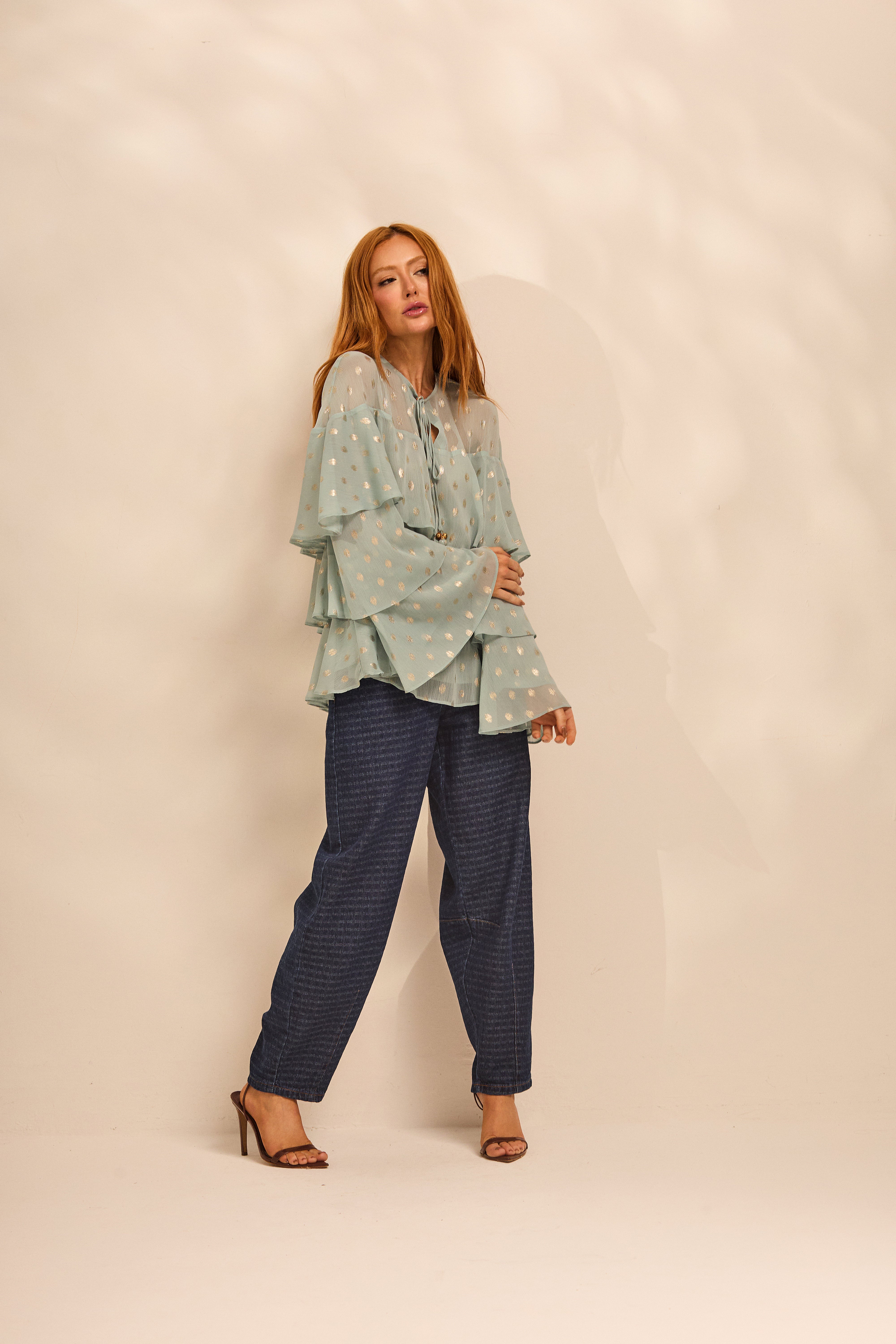 BATA CHIFFON BABADOS FOIL TURQUESA