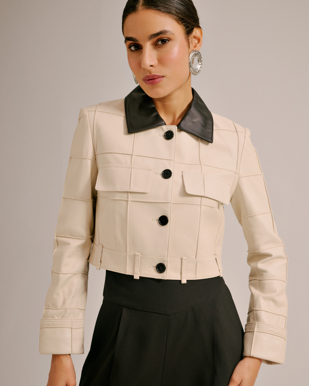 JAQUETA FLORENÇA COURO OFF-WHITE