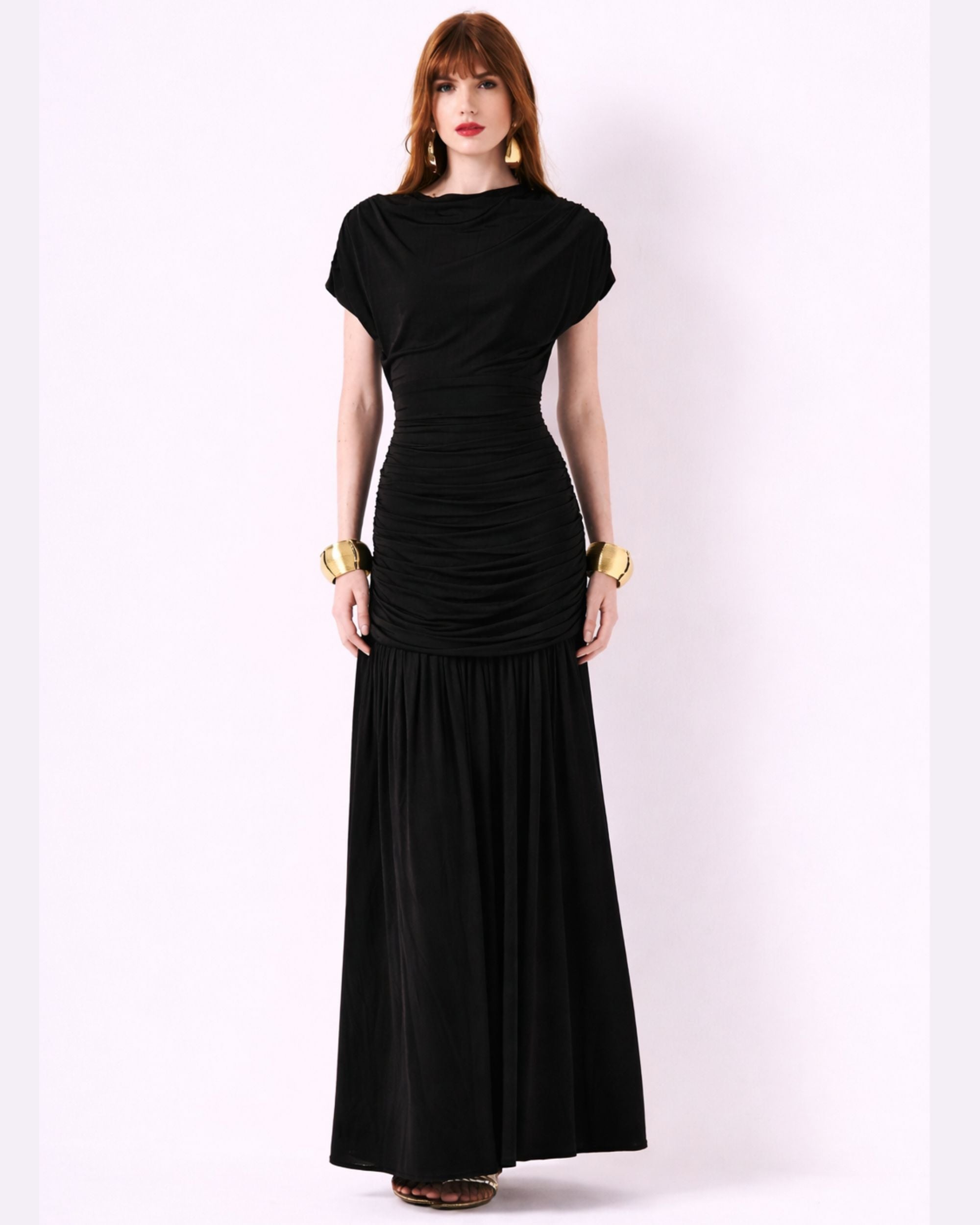 VESTIDO JERSEY DRAPEADO PRETO