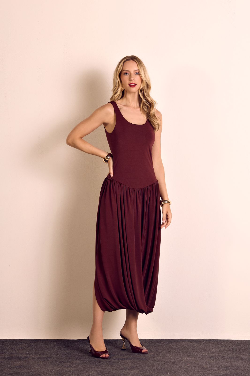 VESTIDO CIBELE JERSEY MARROM